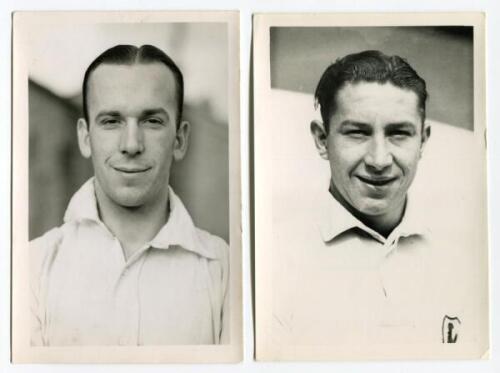 Ron Burgess, Tottenham Hotspur 1938-1954 and Albert Henry Gibbons. Tottenham Hotspur 1937-1938 and 1940-1946. Two mono real photographs of the two players, both head and shoulders wearing Spurs shirts. Players name typed to verso of each photograph. Photo