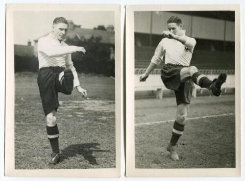 William Edward Nicholson. Tottenham Hotspur 1938-1955 and George John Dorling. 1939-1940. Two mono real photographs of the two players, both action images wearing Spurs attire. Players name typed to verso of each photograph. Photographs by City Press, wit