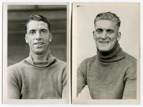 Joseph Henry Nicholls. Tottenham Hotspur 1927-1936 and Berthold Allan Couldwell Hall 1933-1934. Two mono real photographs of the two goalkeepers, head and shoulders in jerseys. Players name typed to verso of each photograph. Photographs by City Press, wit