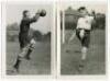 Frederick James Arthur Cox. Tottenham Hotspur 1938-1949 and W. Gilroy. Tottenham Hotspur. Two mono real photographs of the two players, both action images wearing Spurs attire. Players name typed to verso of each photograph. Photographs by City Press, wit