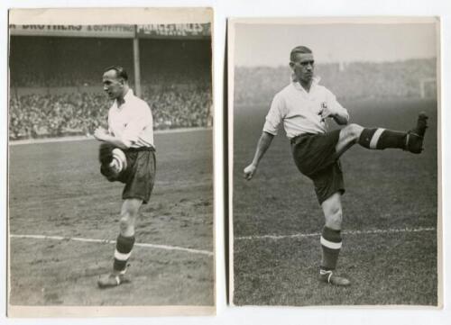 Frederick Albert Sargent. Tottenham Hotspur 1933-1945 and Albert Henry Gibbons. Tottenham Hotspur 1937-1938 and 1939. Two mono real photographs of the two players, action images of the players in Spurs attire. Players name typed to verso of each photograp