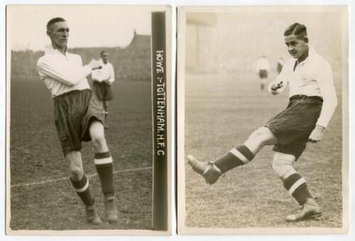 William Evans. Tottenham Hotspur 1930-1937 and Leslie Francis Howe. Tottenham Hotspur 1930-1946. Two mono real photographs of the two players, action images of the players in Spurs attire. Players name typed to verso of each photograph. Photographs by A. 