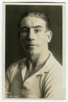 Alexander Findlay Lindsay. Tottenham Hotspur 1919-1929. Mono real photograph postcard of Lindsay, half length, in Spurs shirt. Name to lower border. W.J. Crawford of Edmonton. Minor adhesive marks to verso otherwise in good/very good condition Postally u