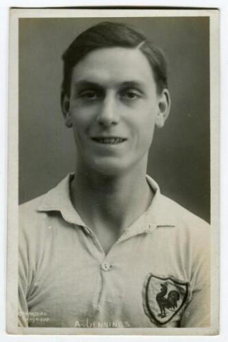 Alfred Jennings. Tottenham Hotspur 1923-1924. Mono real photograph postcard of Jennings, half length, in Spurs shirt. Name to lower border. W.J. Crawford of Edmonton. Good/very good condition Postally unused