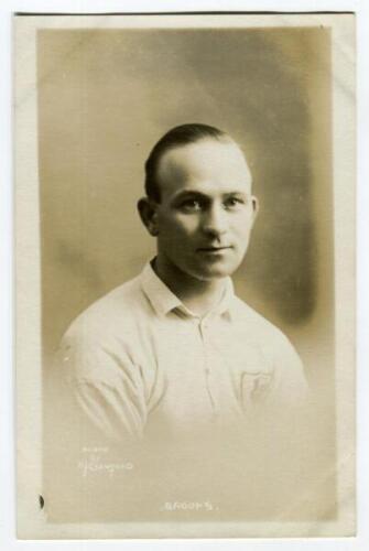 Samuel Ernest Brooks. Tottenham Hotspur 1922-1924. Mono real photograph postcard of Brooks, head and shoulders, in Spurs shirt. Name to lower border. W.J. Crawford of Edmonton. Good/very good condition Postally unused