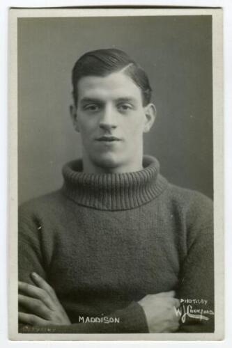 George Maddison. Tottenham Hotspur 1922-1923. Mono real photograph postcard of goalkeeper Thompson, half length, in Spurs jersey. Name printed to lower border. W.J. Crawford of Edmonton. Good/very good condition Postally unused