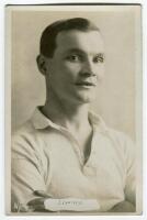 James Cantrell. Tottenham Hotspur 1912-1923. Mono real photograph postcard of Cantrell, head and shoulders, in Spurs shirt. Name printed to lower border. W.J. Crawford of Edmonton, dated 1920. Good/very good condition Postally unused