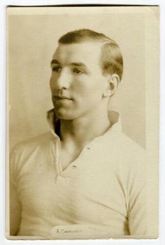 Arthur Grimsdell. Tottenham Hotspur 1912-1929. Early sepia real photograph postcard of Grimsdell, head and shoulders, in Spurs shirt. Name printed to lower border. Jones Bros, Tottenham stamp to verso. Good/very good condition