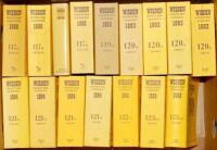 Wisden Cricketers’ Almanacks 1980, 1982 to 1986, 1988 to 1992, 1994, 1999 and 2002. Original cloth covers. Sold with a quantity of duplicate editions for 1980 (2 copies), 1983 3), 1984 (3) 1988, 1989, 1991 and 1994. Large with a large format Wisden for 20