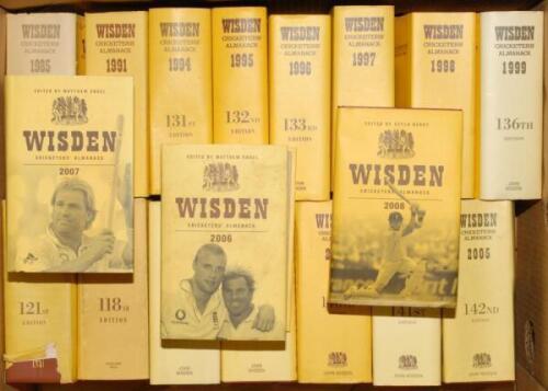 Wisden Cricketers’ Almanacks 1981, 1984, 1985, 1991, 1994 to 1999 and 2001 to 2008. Original hardbacks with dustwrapper. Sold with a quantity of duplicate editions for 1984 (2 copies), 1991 , 1994 (2), 1995 (2), 1996 (2)1997 (3), 1998 (3), 1999 (2), 2001