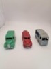 A collection of Dinky diecast models x 3 unboxed comprising of DINKY #30p / 442 Studebaker Red Esso Petrol Tanker Produced 1952-60 Dinky #454 Trojan 15cwt Van Green (Cydrax) - Diecast green hubs. Cydrax livery. Produced 1956-1959 and Dinky #30V/491 Electr - 2