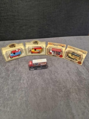 5x diecast boxrd circus related vehicles comprising of; 4x Lledo Diecast Clown Related Vehicles Individually and Preiser # 2076 Knie Lorry