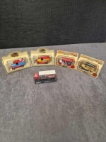 5x diecast boxrd circus related vehicles comprising of; 4x Lledo Diecast Clown Related Vehicles Individually and Preiser # 2076 Knie Lorry