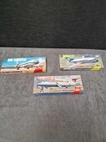 3x Airfix model Kits scale 1/144 in boxes, comprising of; #03177-8 Sud Caravelle, #03173-6 Boeing