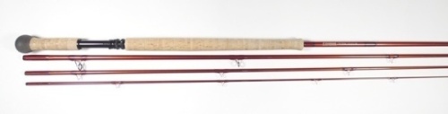 A Sage "Method" 4 piece carbon salmon fly rod, 14', #8, red silk wraps, black anodised screw grip reel fitting, light use only, in bag and alloy tube