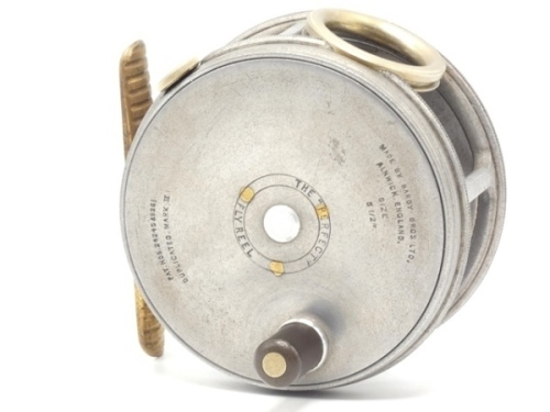 A scarce Hardy Perfect 3 ½" salmon fly reel, ebonite handle, ribbed brass foot, revolving nickel silver line guide, milled rim tension screw and Mk.II check mechanism, drum with nickel silver locking nut, faceplate stamped make and model details, wear to 
