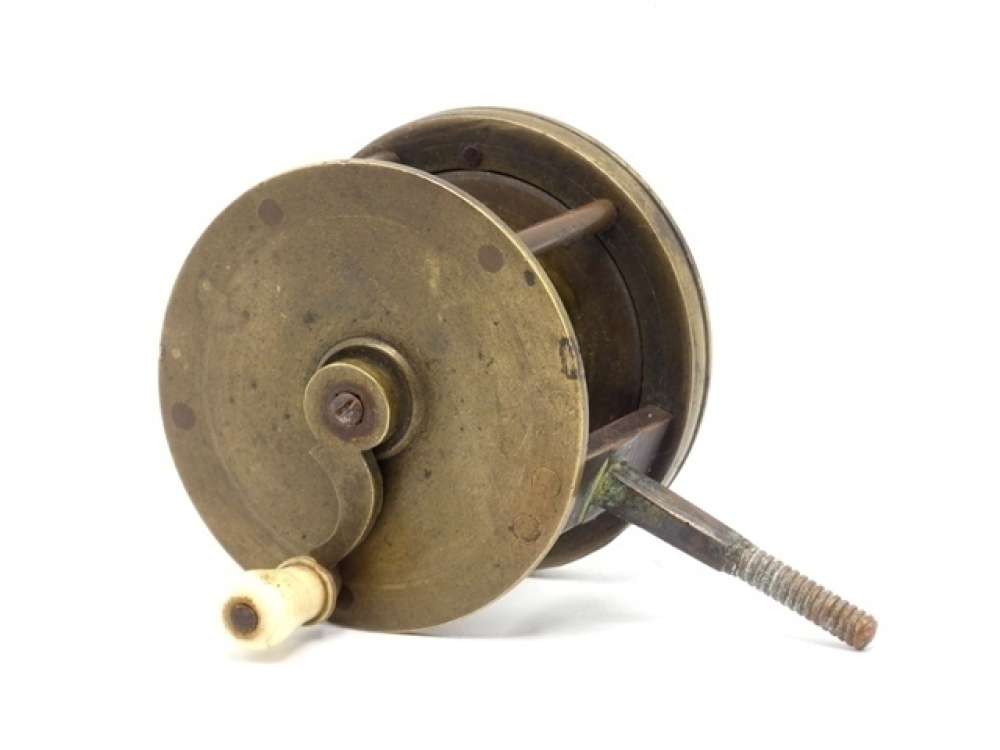 A rare 19th Century brass spike fitting winch, turned bone handle on S