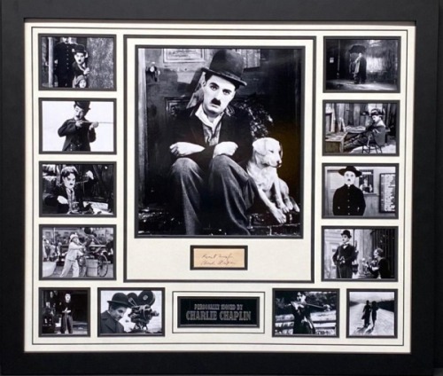 Charlie Chaplain Signed And Frmed Display Coa