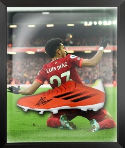 Luis Diaz Signed And Framed Boot In A Liverpool Display Coa