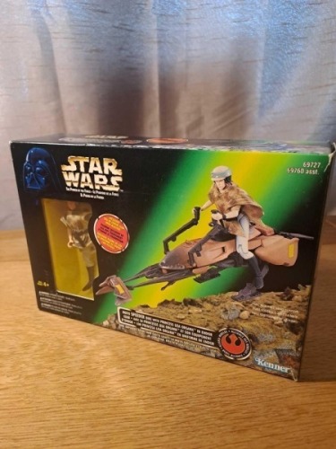 Star Wars The Power Of The Force Moto Speeder Bike With Princess Leia Organa In Endor, Star Wars The Power Of The Force Moto Speeder Bike With Prince'S Leia Organa In Endor, Leia Ejects To Safety As Chassis Explodes. Hasbro #69727