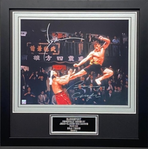 Jean-Claude Van Damme And Bolo Yeung Dual Signed And Framed Bloodsport Display Certificate of Aucthenticity