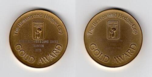 Ian Botham. Benson & Hedges Cup 1978. Two ‘Gold Award’ (Man of the Match) gold metal medals awarded to Botham playing for Somerset in the Group match v Combined Universities (Oxford & Cambridge), Taunton, 20th May 1978, and the Quarter-Final match, Sussex