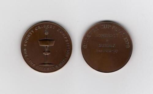 Ian Botham. Gillette Cup 1978. Original gold metal ‘Runners-Up’ medal awarded to Botham playing for Somerset against Sussex in the Gillette Cup Final played at Lord’s, 2nd September 1978. 1.5” diameter. In official presentation case. G/VG.