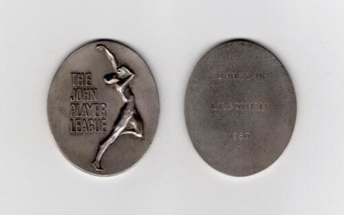 Ian Botham. John Player League 1980. Original silver metal Runner-Up medal awarded to Botham playing for Somerset who finished in second position to Warwickshire in the 1980 competition by two points. 1.75”x2”. In official presentation case. G/VG.