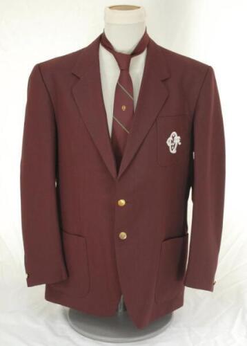 Ian Botham. Queensland 1st XI maroon blazer and tie worn by Ian Botham during the 1987/88 season in which he played with the club. The blazer by George Symons of Brisbane with embroidered &lsquo;Q.C.A.&rsquo; emblem to breast pocket. Very good condition.