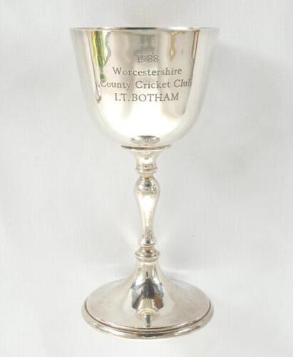 Ian Botham. &lsquo;Worcestershire C.C.C. County Champions 1988&rsquo;. Silver plated goblet, being a replica of the trophy, presented to Botham for being a member of the Worcestershire team who won the County Championship in 1988. Engraved to face &lsquo;&rsquo;1988. Worcestersh