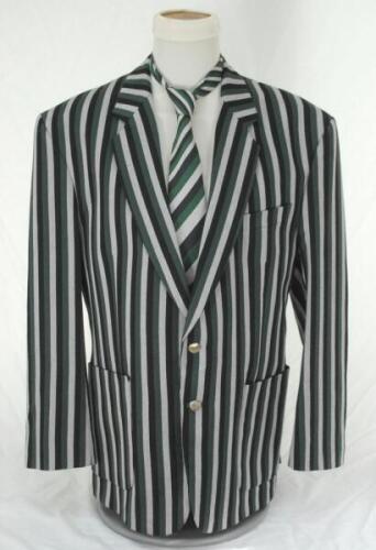 Ian Botham. Impressive official striped blazer produced for the Worcestershire team to wear at Lord’s for the Benson & Hedges Cup Final in 1990. The striped blazer in the Worcestershire colours of green, black and silver, by Carl Stuart, issued to and wor