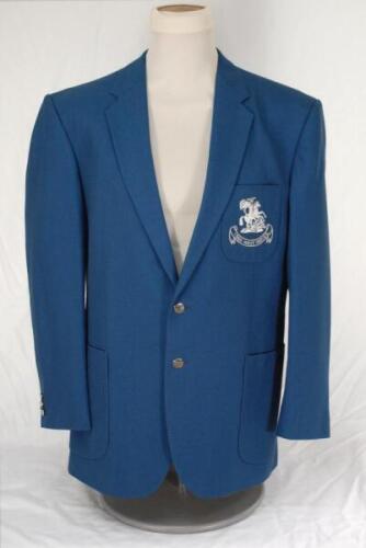 Ian Botham. M.C.C./ England tour blazer issued to and worn by Ian Botham for the 1986 tour to West Indies. The mid blue blazer by Burton of Leeds with embroidered M.C.C. touring emblem of St George & Dragon and scroll beneath with tour details ‘1986 West 