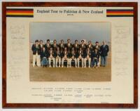 Ian Botham’s first overseas tour. ‘England tour to Pakistan & New Zealand 1977-78’. Official colour photograph of the England touring party seated and standing in rows wearing M.C.C. tour blazers. The photograph by Allied Photo Co., Lahore, measures 11.5”