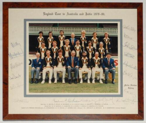 Ian Botham’s third overseas tour. ‘England Tour to Australia and India 1979-80’. Official colour photograph of the England touring party seated and standing in rows wearing M.C.C. tour blazers. The photograph by Melba Studios, Sydney, measures 9.5”x7.5”, 