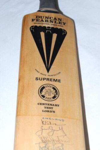 Ian Botham. England v Australia Centenary Test 1980. Duncan Fearnley full size cricket bat signed by the England and Australian teams who played in this historic Test match. Twenty eight signatures including Chappell (Cpt), Hughes, Border, Marsh, Lillee, 