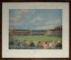 ‘Lord’s Cricket Ground’. Alan Fearnley. Large limited edition colour print produced to commemorate the Centenary Test in 1980, England v Australia, in which Botham was captain of England. Unusually, signed to the upper border by the fourteen members of th