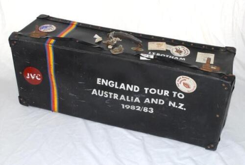 Ian Botham. England tour to Australia and New Zealand 1982/83. Original coffin issued to and used by Botham on the 1982/83 tour. The black coffin by ‘Nomad’ decorated with M.C.C. colours of red, yellow and blue, with ‘England Tour to Australia and N.Z. 19