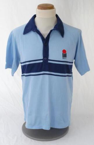 Ian Botham. England. Benson & Hedges World Series Cup 1986/87. Original England short sleeve shirt in pale blue with dark blue collar and trim, by Veltex, and matching pair of pale blue trousers by Ambrosoli & Thompson of Sydney. Both match worn by Botham