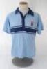 Ian Botham. England. Benson & Hedges World Series Cup 1986/87. Original pale blue England long sleeve sweater, short sleeve shirt and trousers, match worn by Botham. The sweater by Rainbow Knitwear and the shirt by Veltex both with dark blue trim, the tro - 3