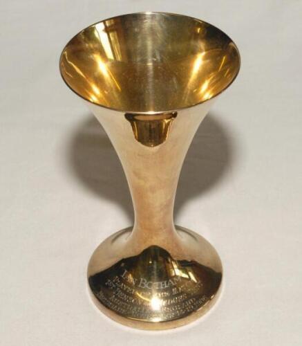 Ian Botham. England tour of Australia 1986/87. A concave gilt metal trophy presented to Botham as &lsquo;Player of the Match&rsquo; in the first Test match against Australia at Brisbane in November 1986. The trophy engraved to base &lsquo;Ian Botham. Player of the Match. F