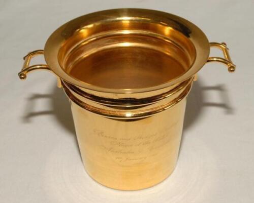 Ian Botham. England tour of Australia 1986/87. A small gilt metal ice bucket presented to Botham as &lsquo;Player of the Match&rsquo; in the first one day international match against Australia played at Perth on the 1st January 1987. The ice bucket engraved to side &lsquo;