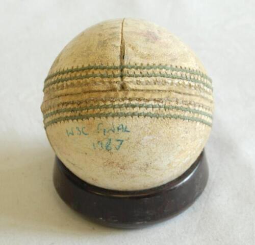 Ian Botham. A white one day cricket ball used in the Finals of the Benson & Hedges World Series Cup held in Melbourne and Sydney on 8th and 11th February 1987. The ball marked in ink &lsquo;WSC Final 1987&rsquo;. In the first Final held at Melbourne, England won by s