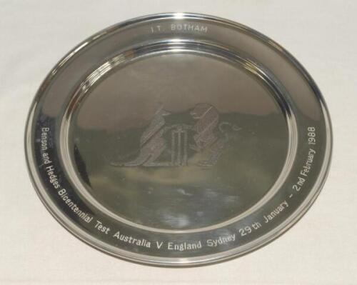 Ian Botham. England v Australia &lsquo;Bicentennial Test Match 1988&rsquo;. A silver metal slaver presented to Botham as a member of the England touring party, Botham did not play in the actual Test match. The salver engraved to centre with the emblem of the kangaroo