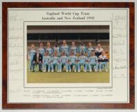 ‘England World Cup Team Australia and New Zealand 1992’. Official colour photograph of the England touring party seated and standing in rows wearing cricket attire. The photograph by Graham Morris measures 9.25”x6.5”, laid to official photographer’s mount