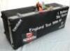 Ian Botham. England tour to New Zealand 1996/97. Original black coffin used by Botham while providing commentary on the tour for Sky Sports. The coffin by &lsquo;Excelsior Case & Container Ltd.&rsquo;, with &lsquo;I. Botham, Sky Sports, England Tour 1996/97&rsquo;, applied &lsquo;Sky - 5