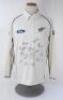 New Zealand 2015. Long sleeve replica white New Zealand Test shirt by &lsquo;Canterbury&rsquo;, size &lsquo;L&rsquo;. Signed to the chest by fifteen members of the 2015 New Zealand touring party including Brendon McCullum, Trent Boult, Ross Taylor, Kane Williamson, Tom Latham, M