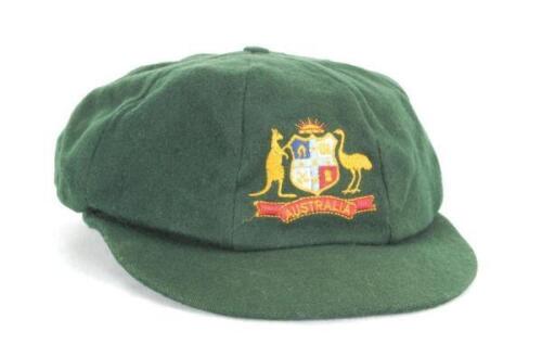 Allan Border, Victoria & Australia 1978-1993. Australian dark green cloth Test cap worn by Border during his Test career and presented to Botham by good friend Border. The cap, by Albion C&D, with embroidered Australian emblem to front. The cap with &lsquo;A. B