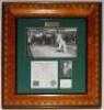 Don Bradman. &lsquo;Commemorative Release&rsquo; comprising mono copy photographs of Bradman in the nets at Perth, 1930, and head and shoulders portrait, window mounted with a printed biography and ink signature of Bradman, signed in later years. Published by the Bra
