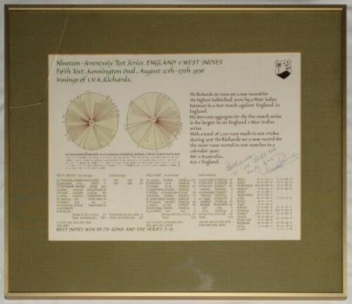 Viv Richards. West Indies. Large commemorative scorecard and wagon-wheels for Richards&rsquo; innings of 291 in the fifth Test match, West Indies v England, Kennington Oval, 12th- 17th August 1976. The chart with personal dedication to Ian Botham, &lsquo;The Beefy On