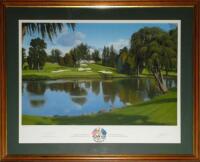 The Ryder Cup 2004. Oakland Hills Country Club, Michigan. Large official limited edition print of the 16th Green from an original by Graeme W. Baxter. Signed to the lower border in pencil by Bernhard Langer, European Team Captain, and by the artist. Limit